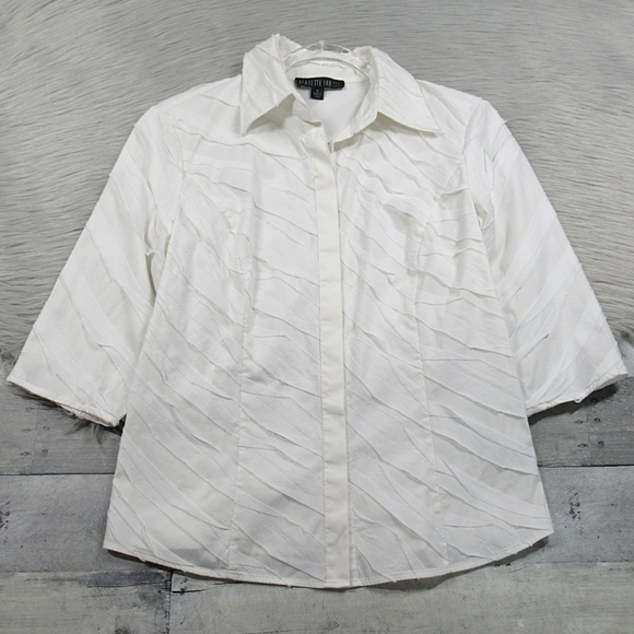 LAFAYETTE 148 White Textured Cotton Blend Button Down Office Casual Shirt Size 6 - Picture 9 of 9